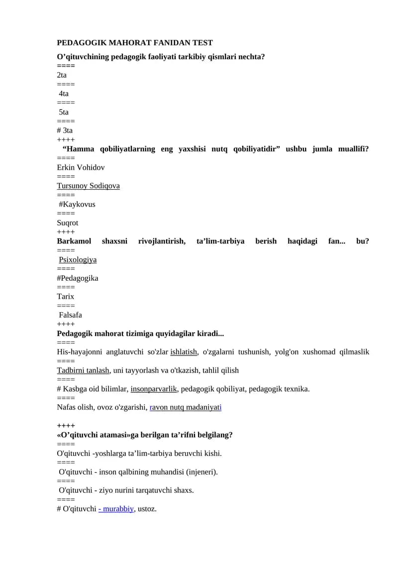 pedagogik mahorat FaniDAN TEST