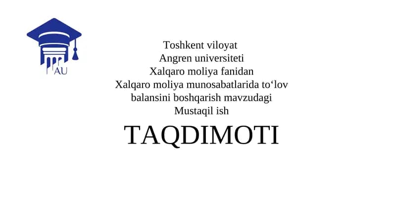 Xalqaro moliya munosabatlarida toʻlov balansini boshqarish