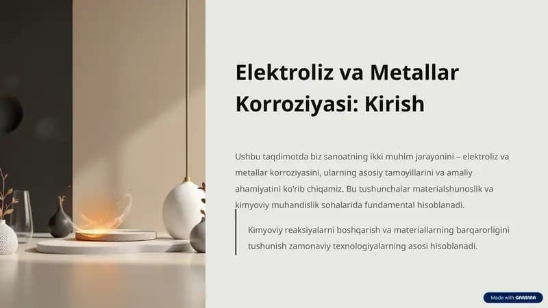 Elektroliz va Metallar Korroziyasi: Kirish
