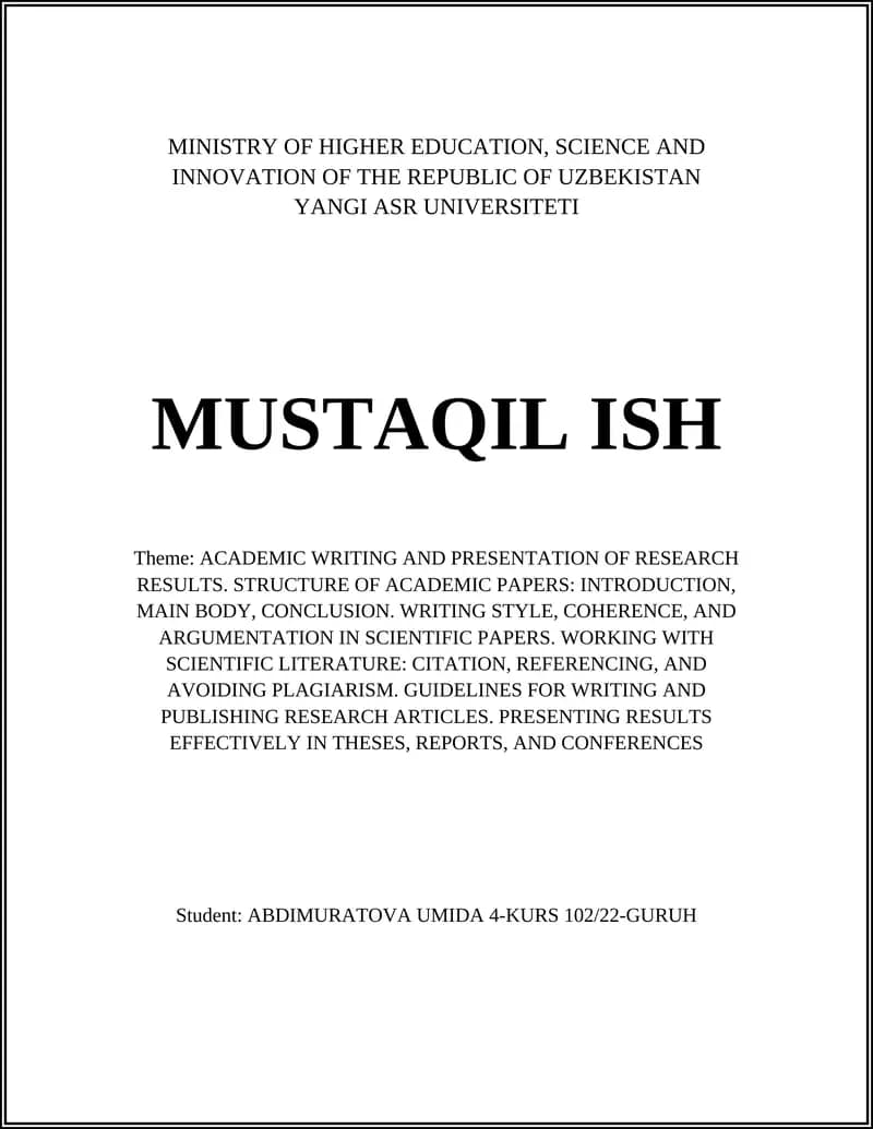 ACADEMIC WRITING AND PRESENTATION OF RESEARCH RESULTS