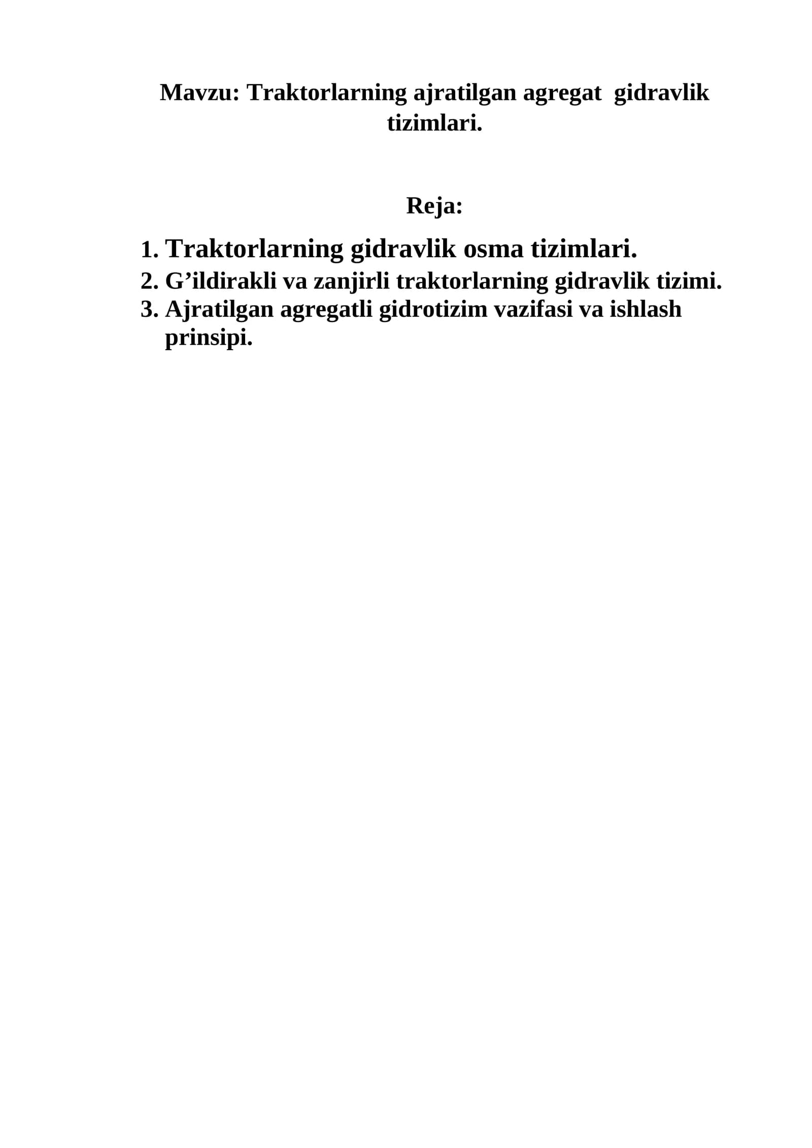 Traktorlarning ajratilgan agregat gidravlik tizimlari