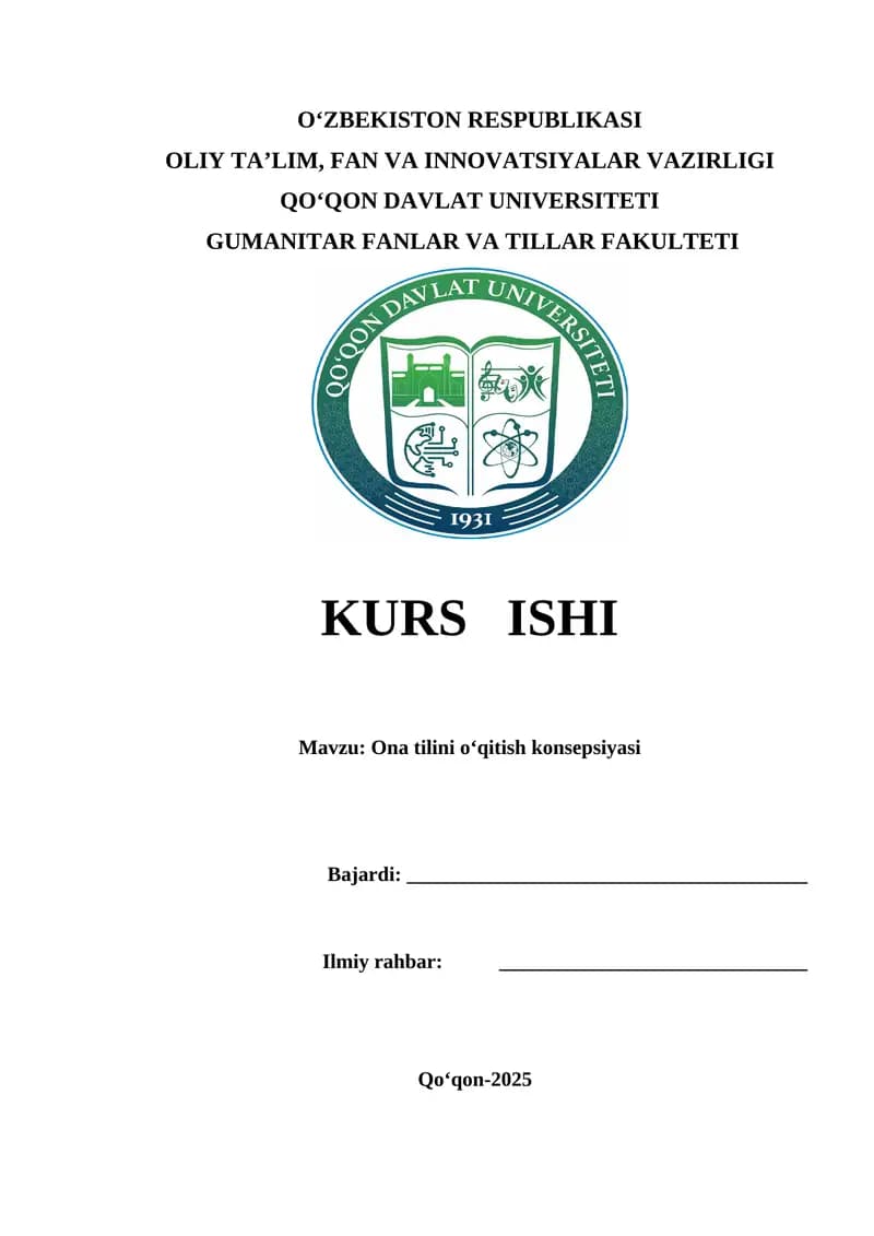 Ona tilini o‘qitish konsepsiyasi kurs ishi