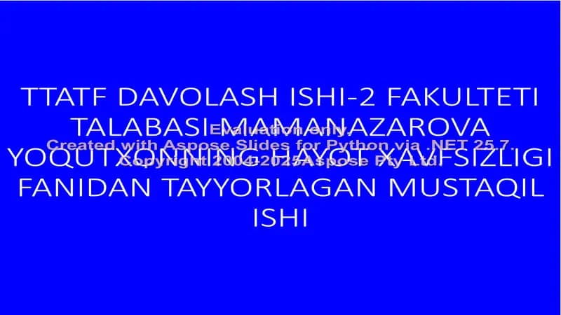 Hayot xavfsizligi fanidan tayyorlagan mustaqil ish