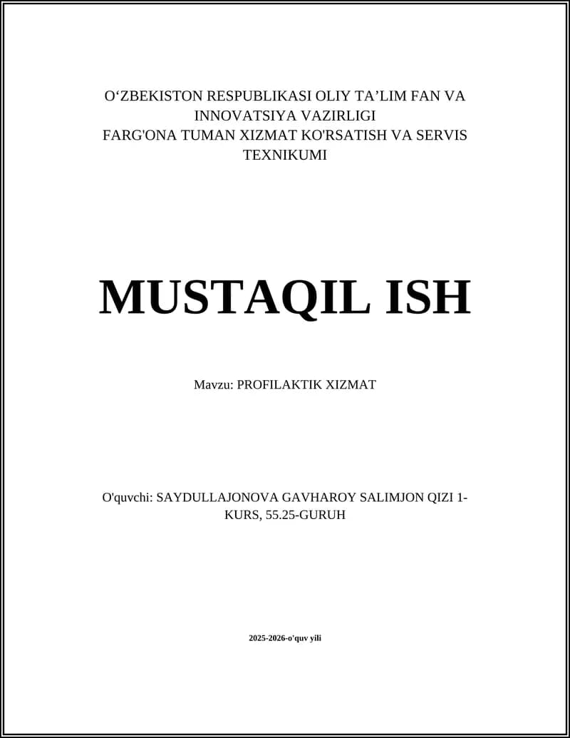 PROFILAKTIK XIZMAT