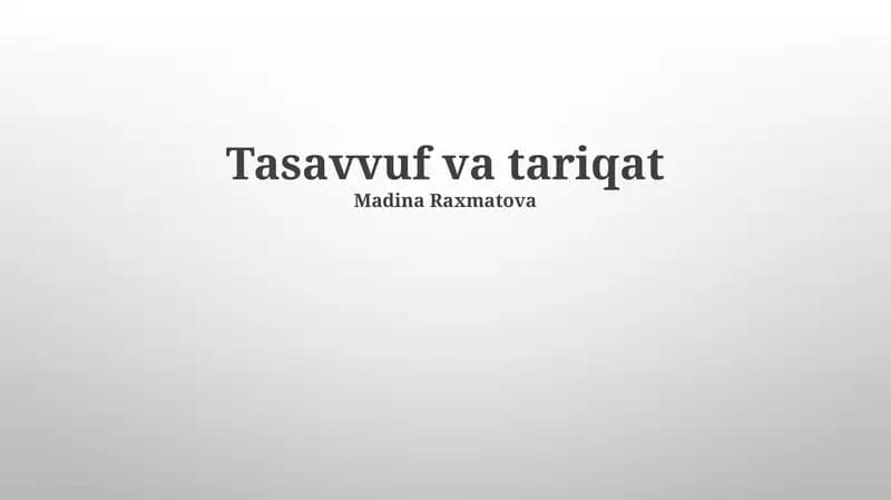 Tasavvuf va tariqat