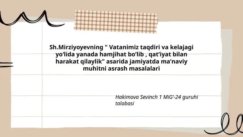 Vatanimiz taqdiri va kelajagi yoʻlida yanada hamjihat boʼlib, qatʼiyat bilan harakat qilaylik