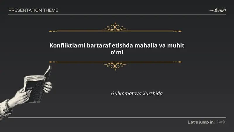 Konfliktlarni bartaraf etishda mahalla va muhit oʼrni
