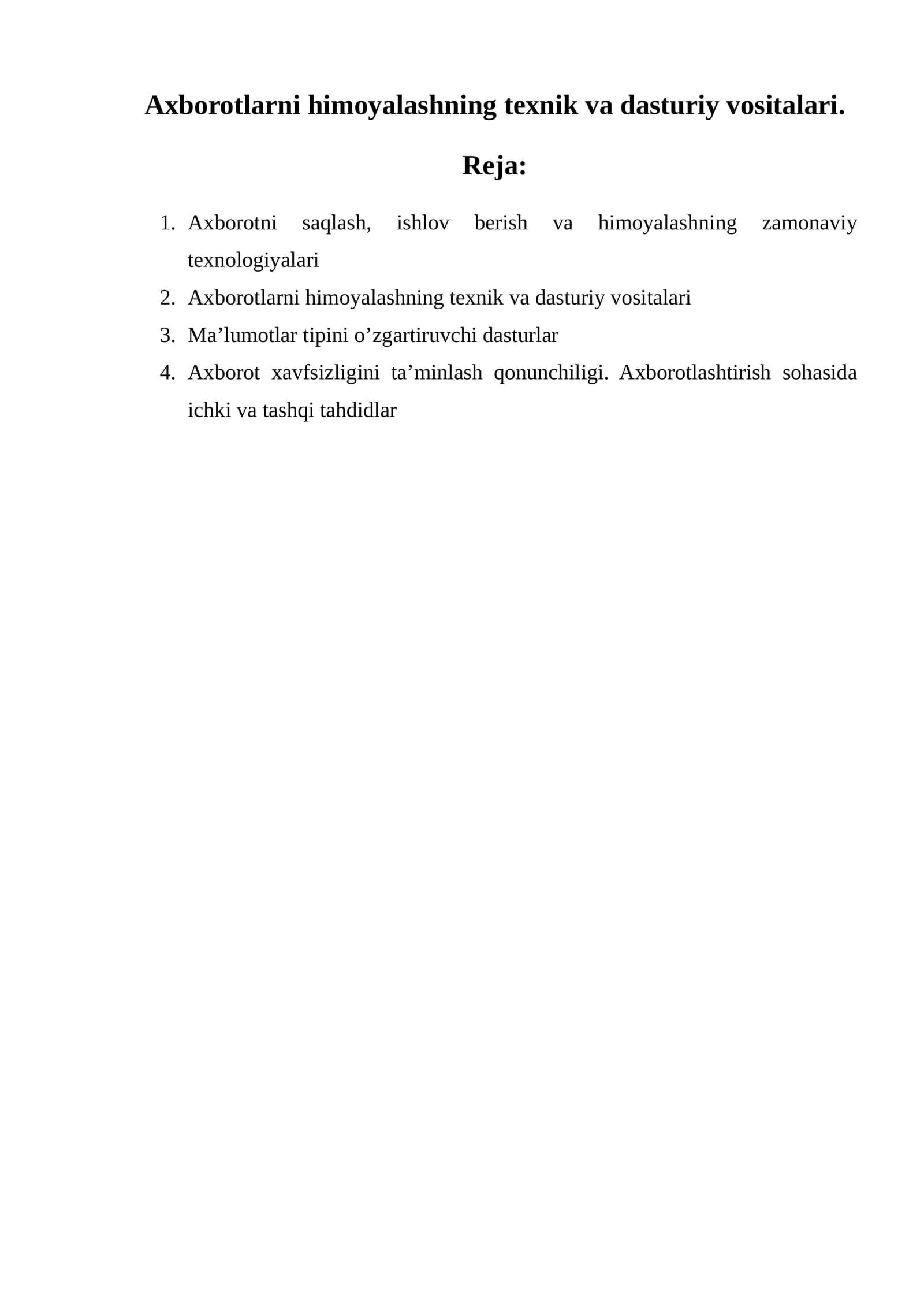 Axborotlarni himoyalashning texnik va dasturiy vositalari