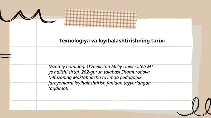 Texnologiya va loyihalashtirishning tarixi