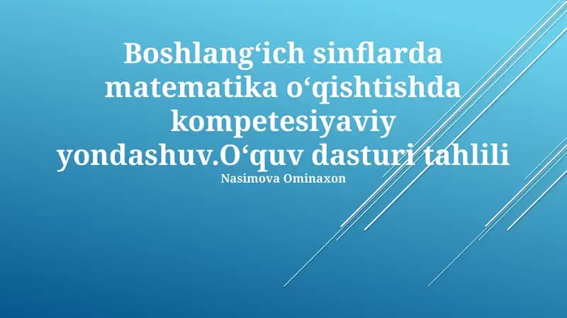 Boshlangʻich Matematikada Kompetensiyalarni Belgilash