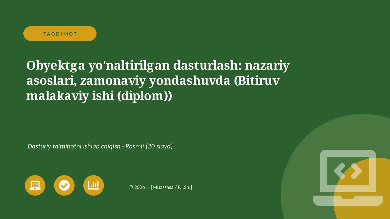 Obyektga yo'naltirilgan dasturlash: nazariy asoslari, zamonaviy yondashuvda (Bitiruv malakaviy ishi (diplom))