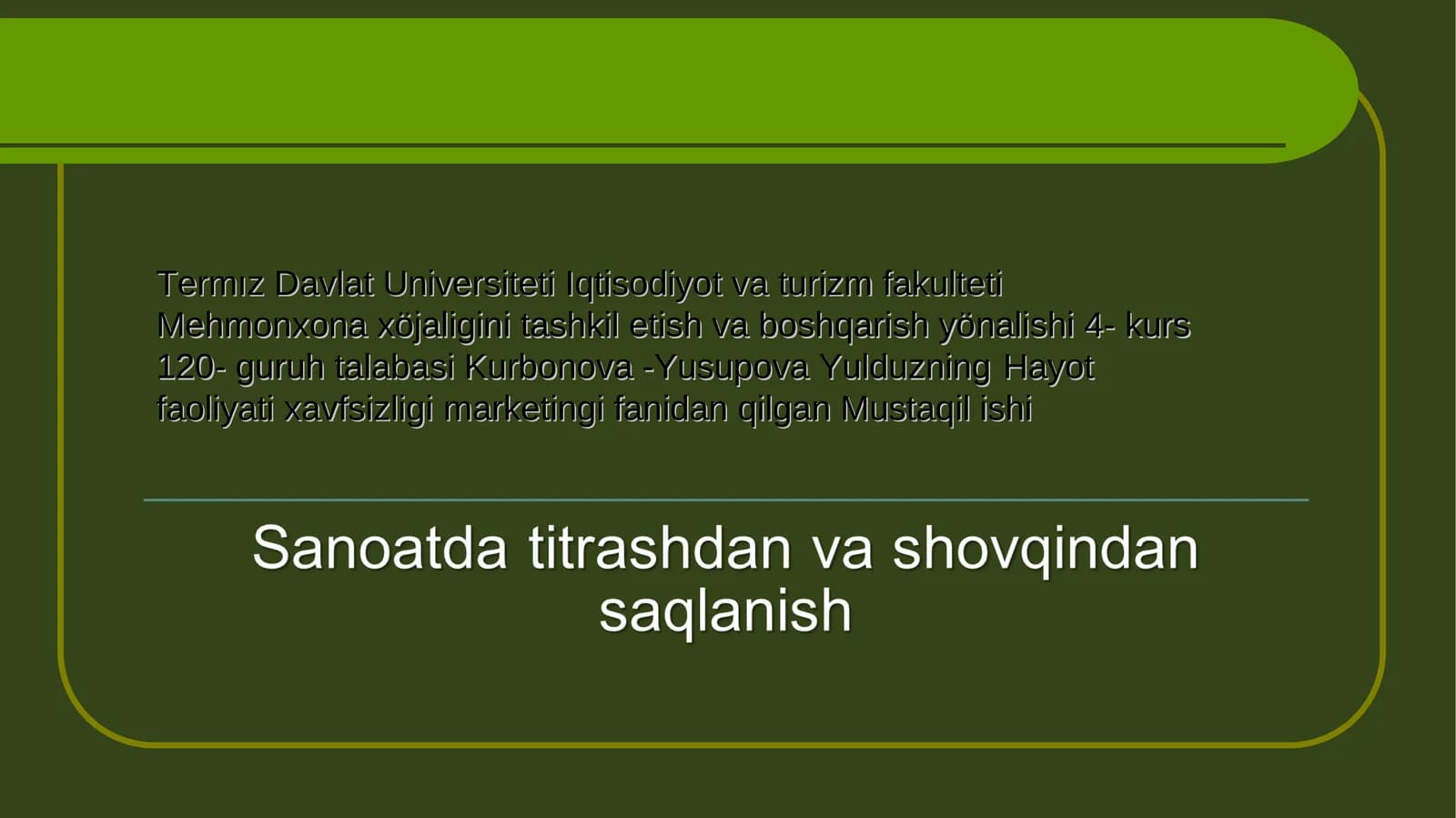 Mehmonxona xöjaligini tashkil etish va boshqarish yönalishi