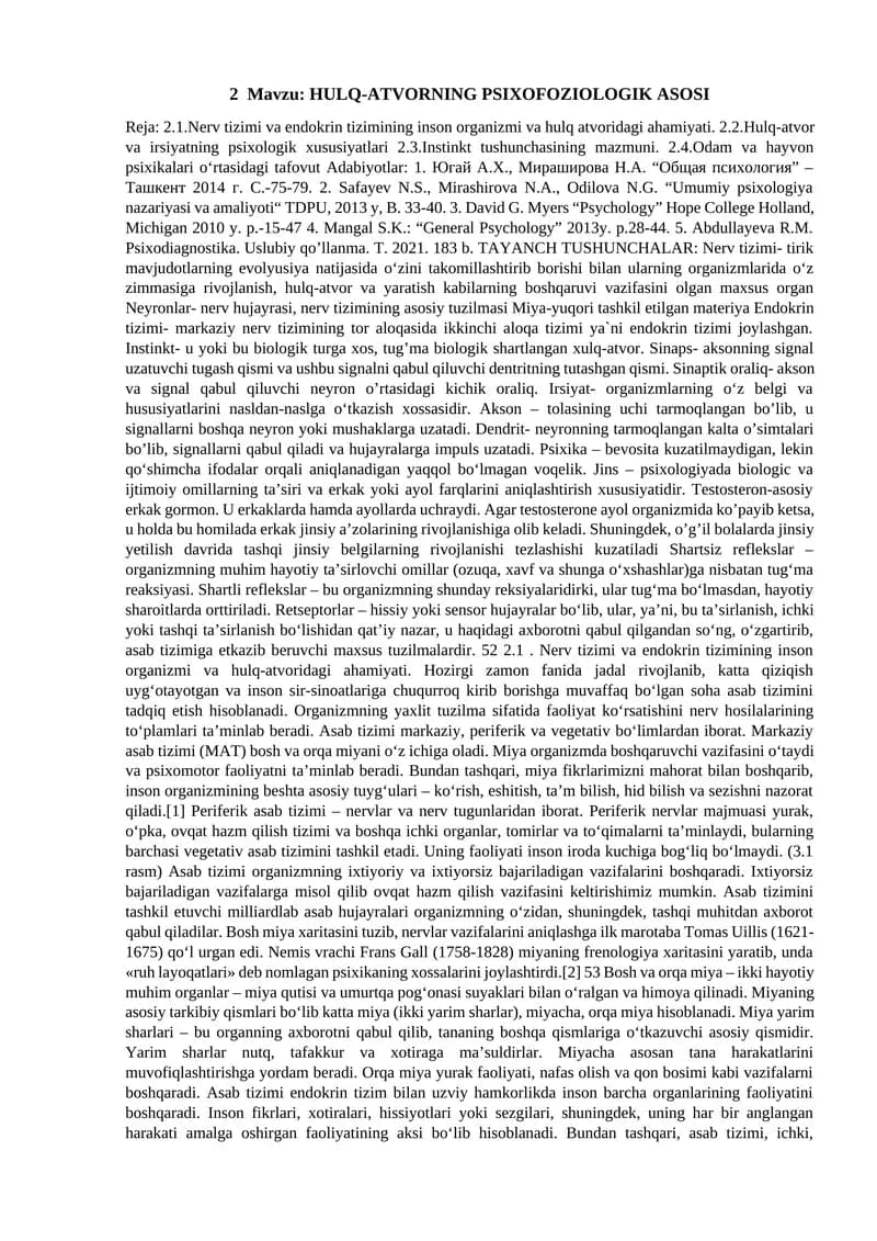 HULQ-ATVORNING PSIXOFOZIOLOGIK ASOSI
