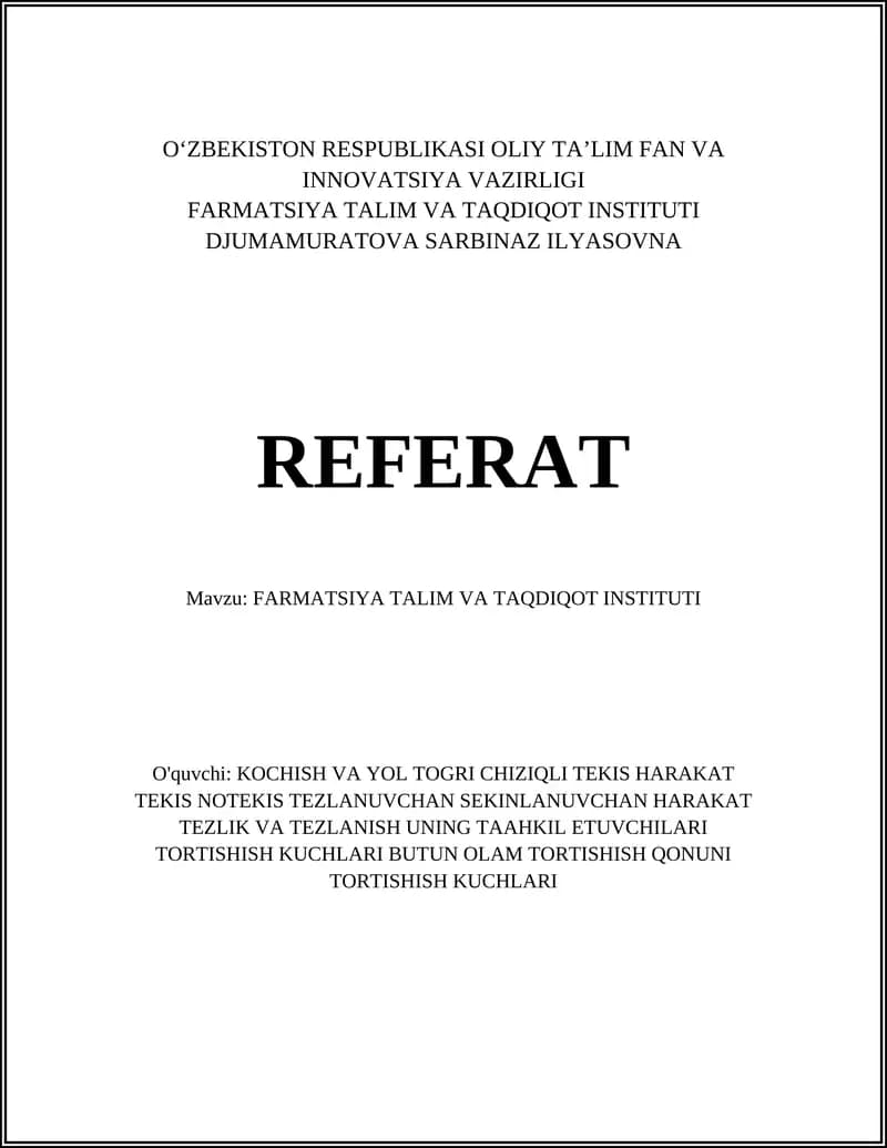 FARMATSIYA TALIM VA TAQDIQOT INSTITUTI