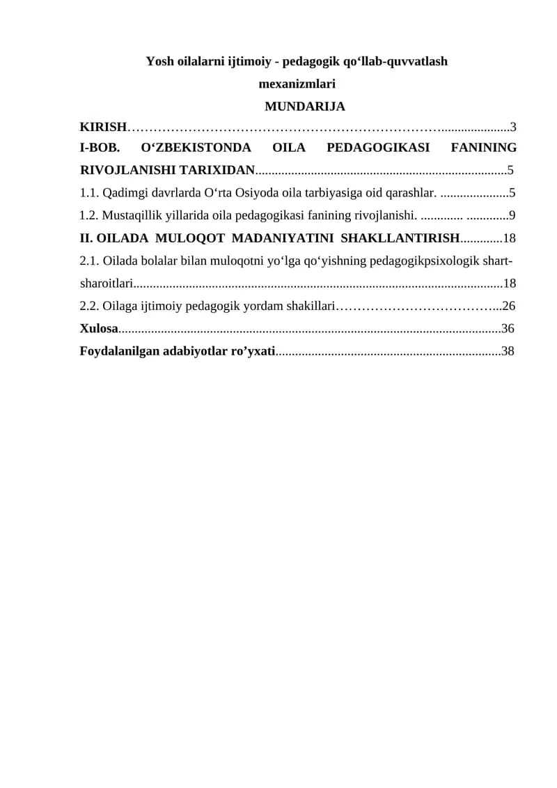 Yosh oilalarni ijtimoiy - pedagogik qoʻllab-quvvatlash mexanizmlari