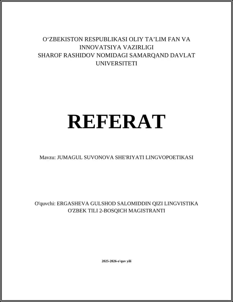 Jumagul Suvonova she'riyati lingvopoetikasi
