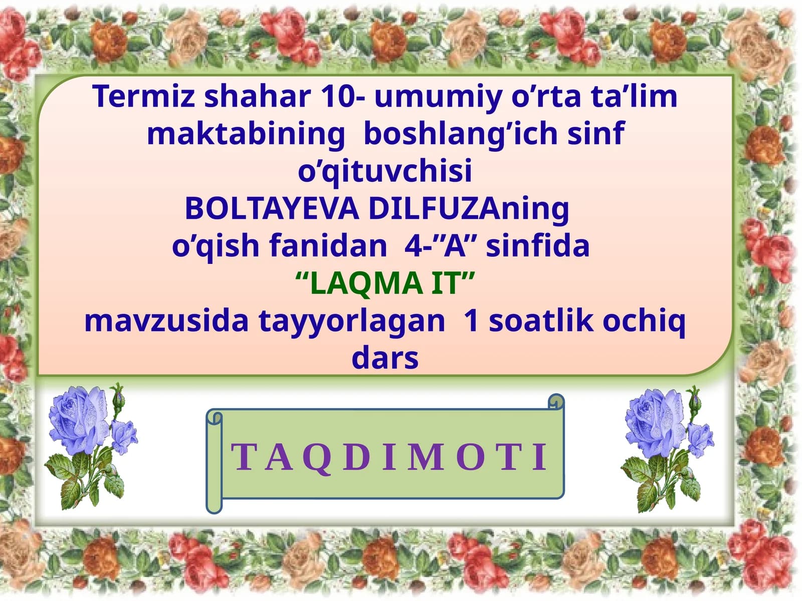4-sinf O'qish fanidan Navoiy bobomlar ochiq dars ishlanmasi