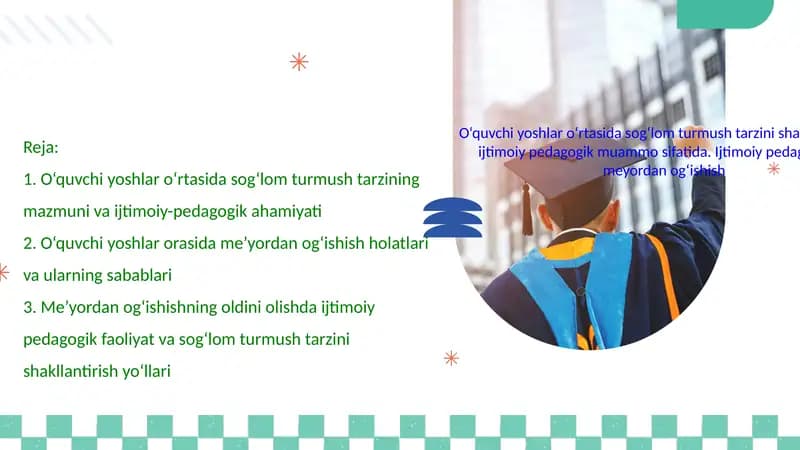 O‘quvchi yoshlar o‘rtasida sog‘lom turmush tarzini shakllantirish