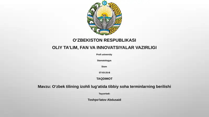 O'zbek tilining izohli lug'atida tibbiy terminlarning taqdimoti