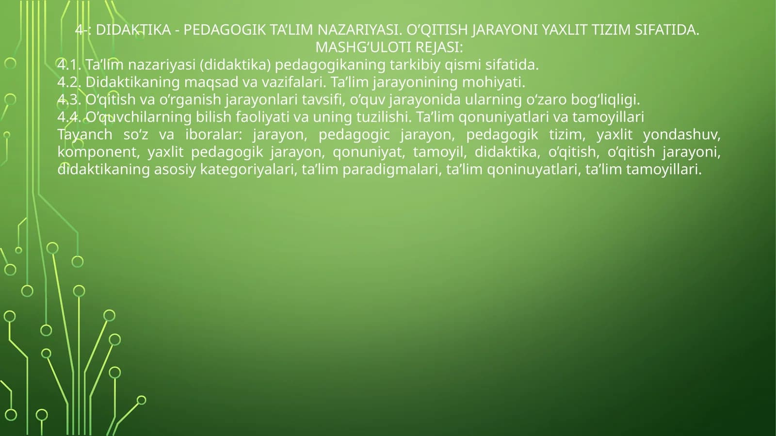 DIDAKTIKA - PEDAGOGIK TA’LIM NAZARIYASI
