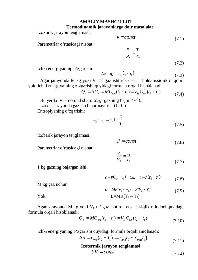 Termodinamik jarayonlarga doir masalalar
