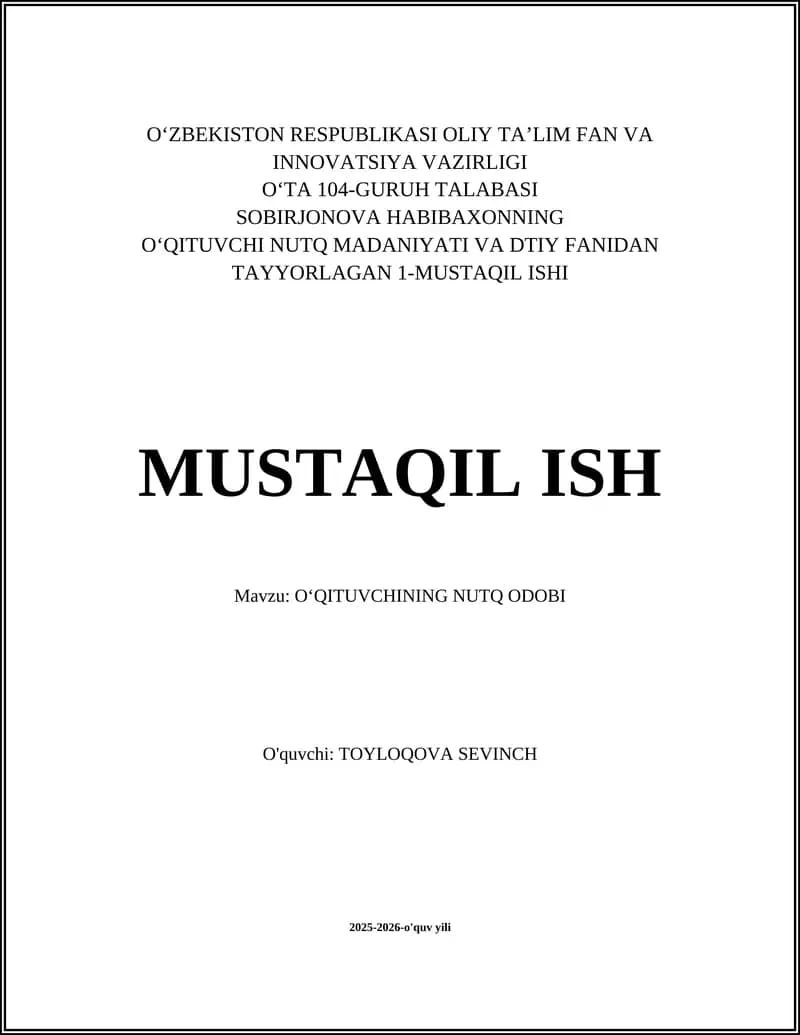 O‘QITUVCHINING NUTQ ODOBI