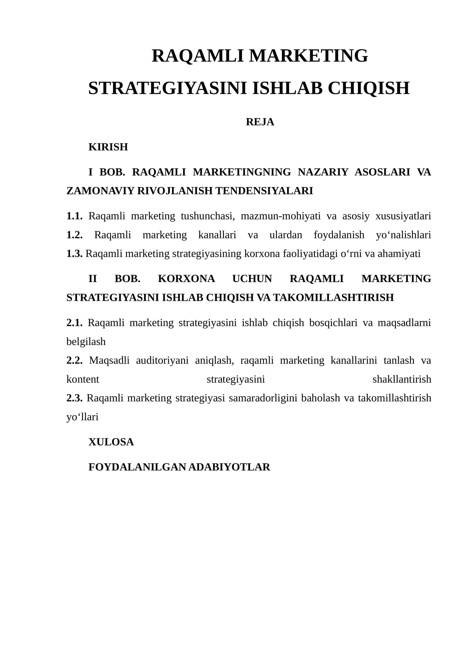 RAQAMLI MARKETING STRATEGIYASINI ISHLAB CHIQISH