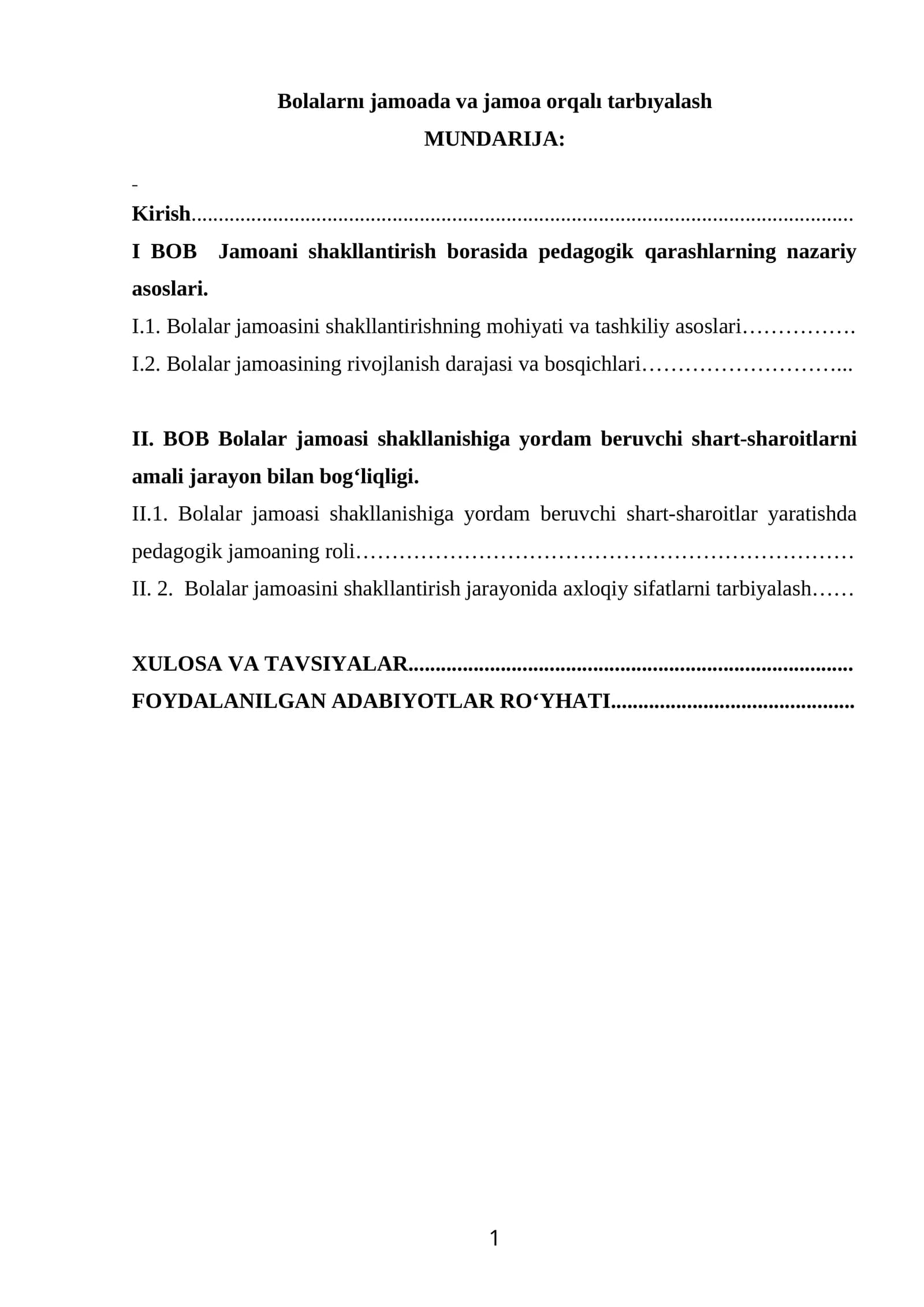 Bolalarnı jamoada va jamoa orqalı tarbıyalash
