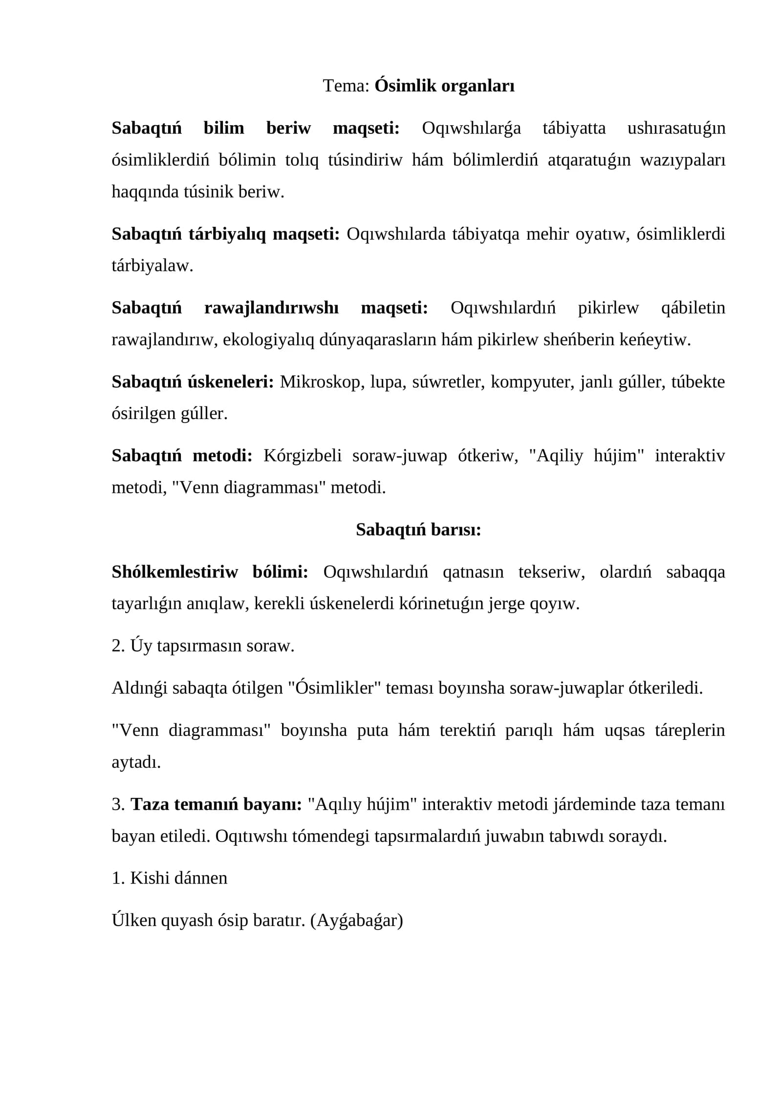 Ósimlik organları(sabaq islenbe)