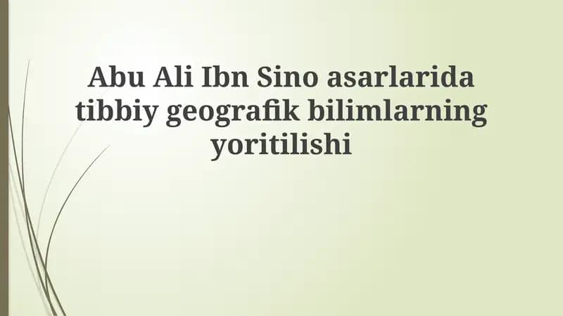 Ibn Sino va Tibbiy Geografiya