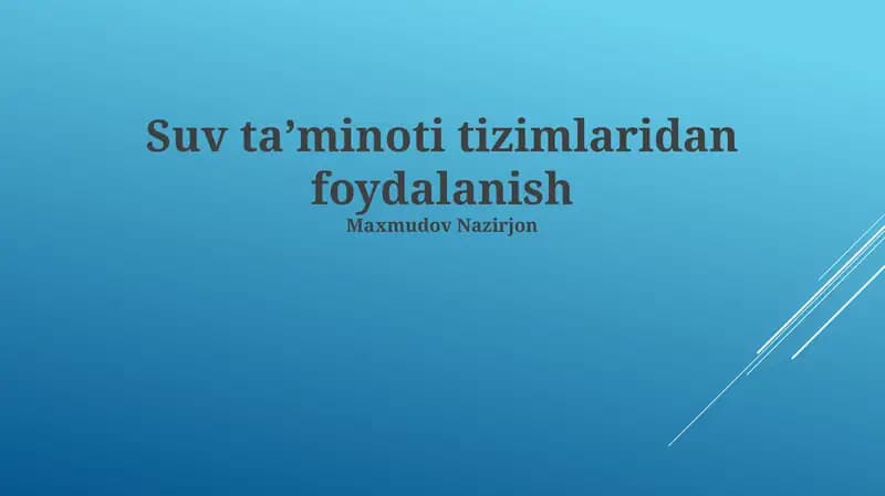 Suv Ta'minoti Tizimlaridan Foydalanish