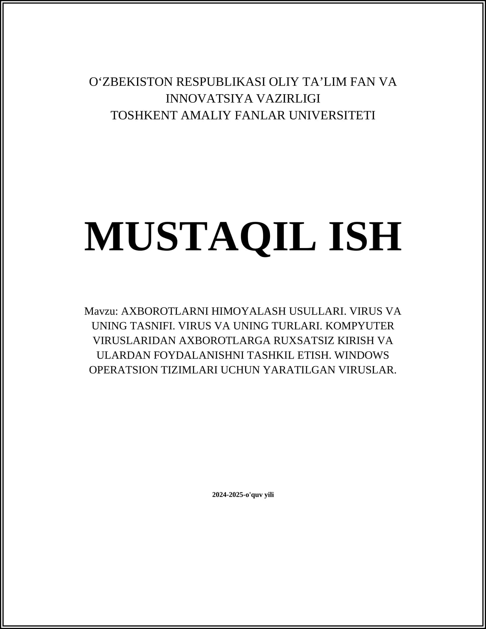 AXBOROTLARNI HIMOYALASH USULLARI