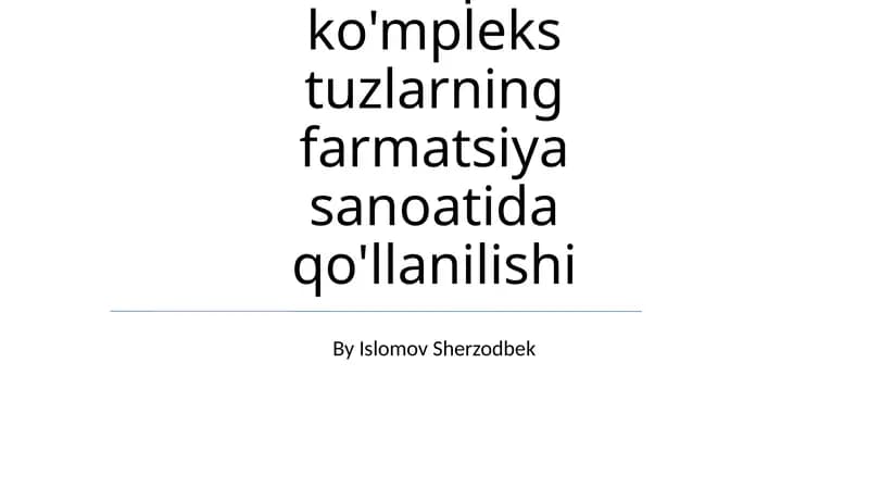 Tuzlar: Asosli, kislotali, qo'sh va ko'mpleks tuzlarning farmatsiya sanoatida qo'llanilishi