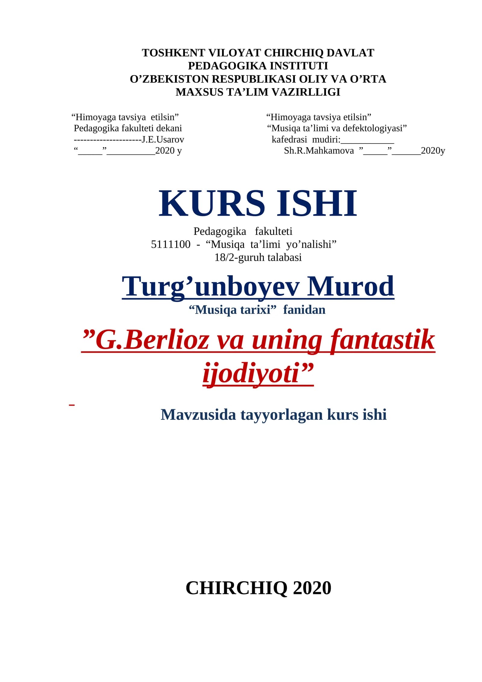 G.Berlioz va uning fantastik ijodiyoti