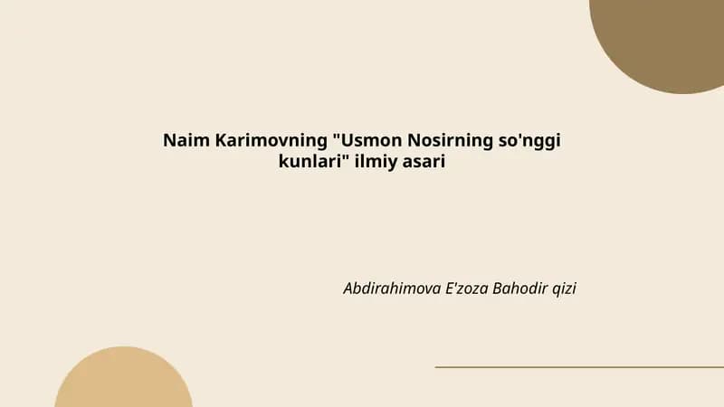 Usmon Nosirning so'nggi kunlari