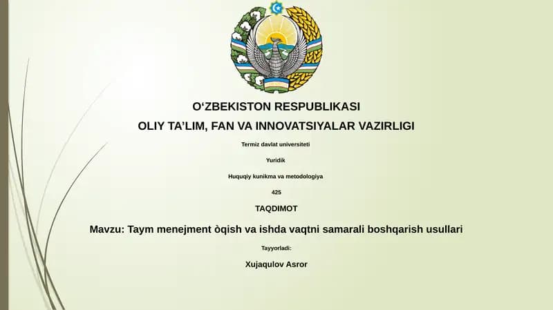 Taym menejment òqish va ishda vaqtni samarali boshqarish usullari
