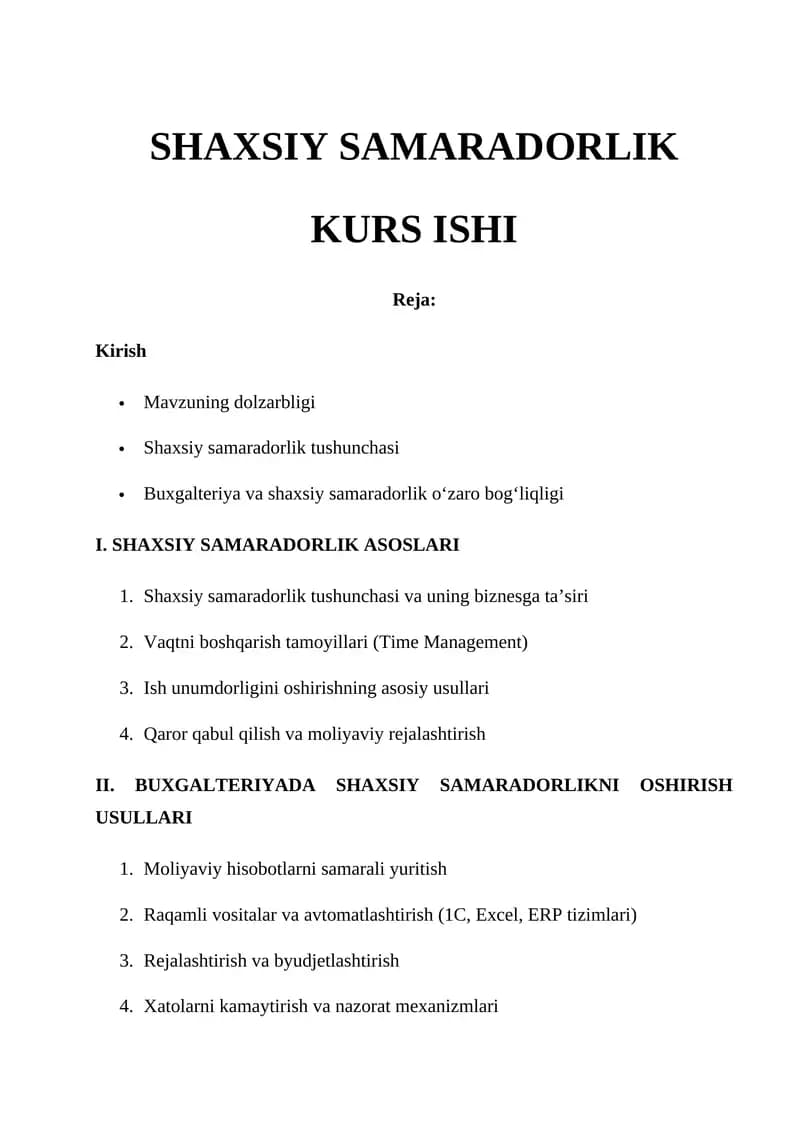 SHAXSIY SAMARADORLIK KURS ISHI