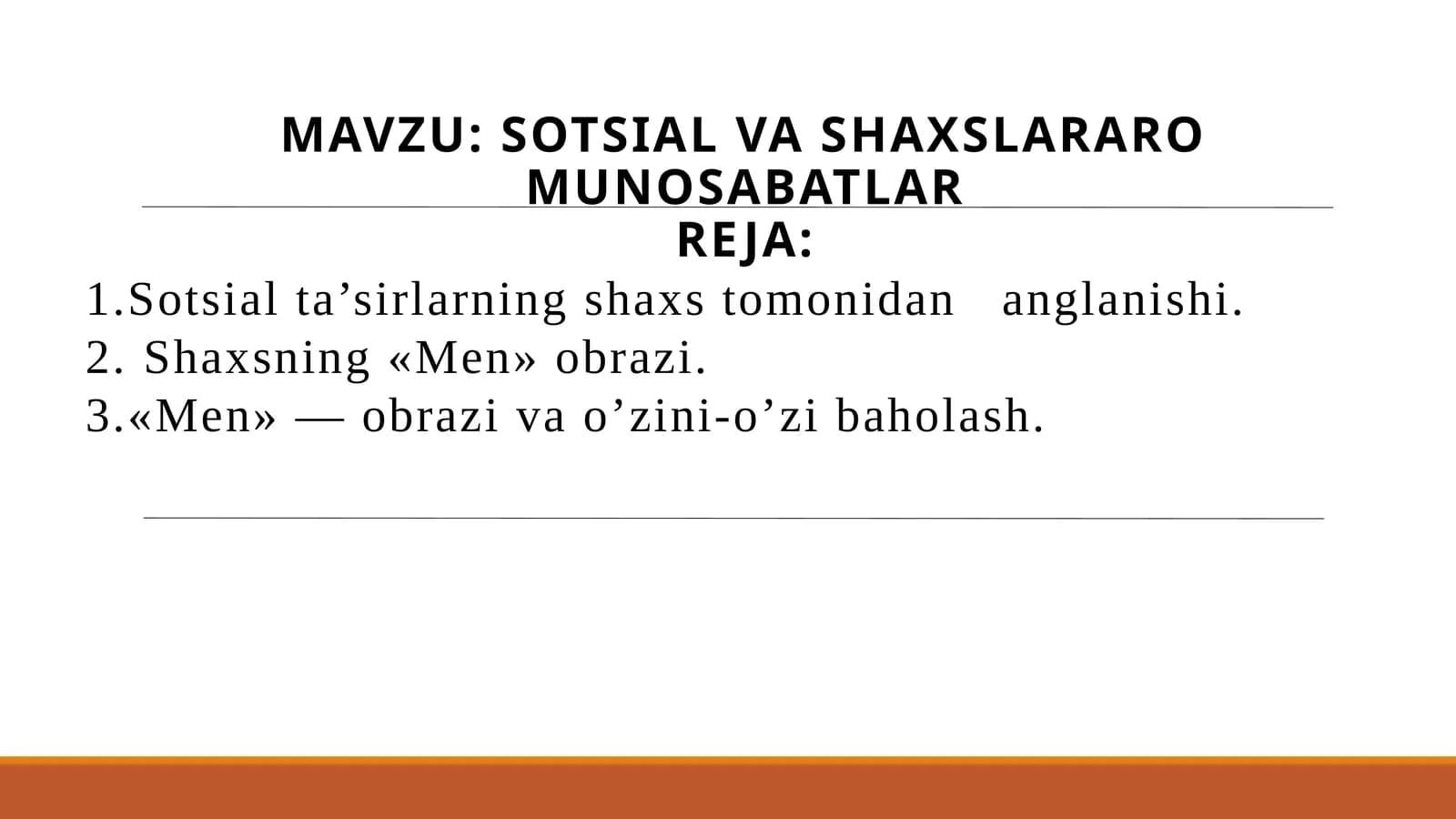 SOTSIAL VA SHAXSLARARO MUNOSABATLAR