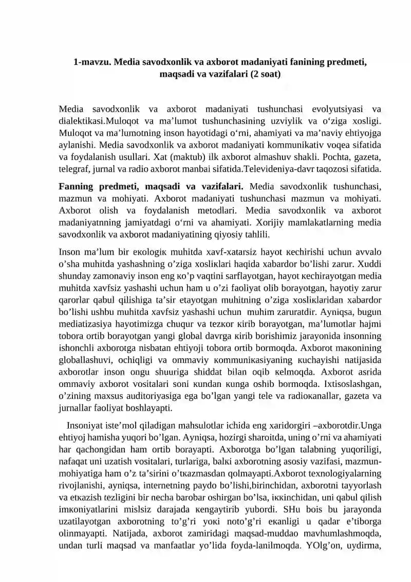 Media savodxonlik va axborot madaniyati