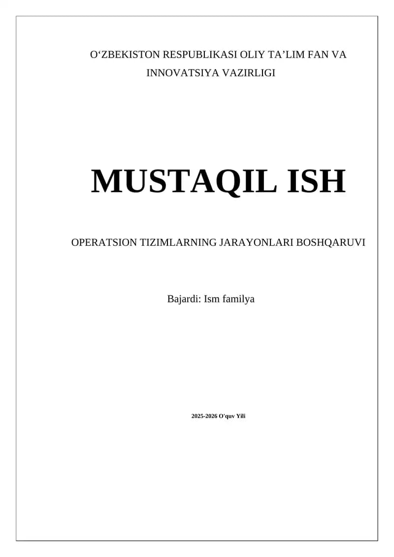 Operatsion Tizimlarning Jarayonlari Boshqarish