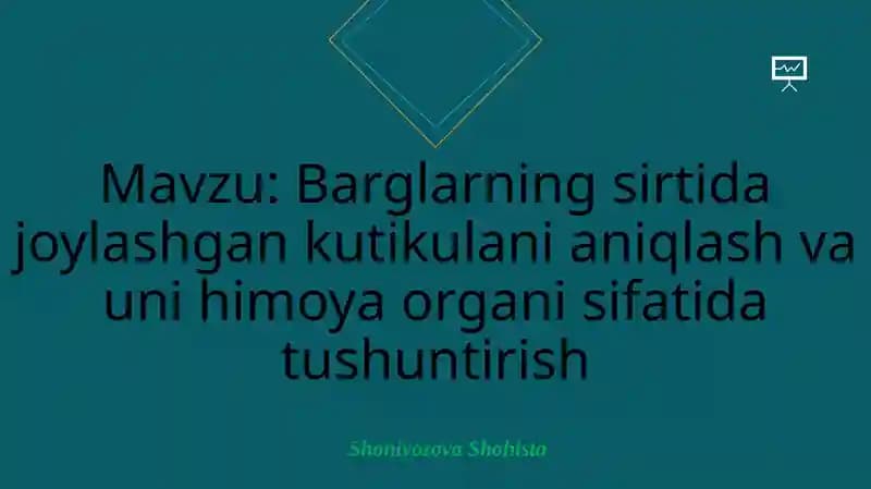 Barglarning sirtida joylashgan kutikulani aniqlash va uni himoya organi sifatida tushuntirish