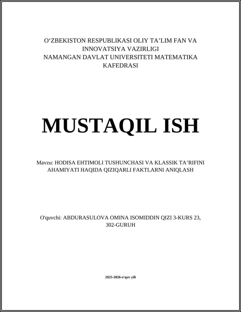HODISA EHTIMOLI TUSHUNCHASI VA KLASSIK TA’RIFINI AHAMIYATI HAQIDA QIZIQARLI FAKTLARNI ANIQLASH