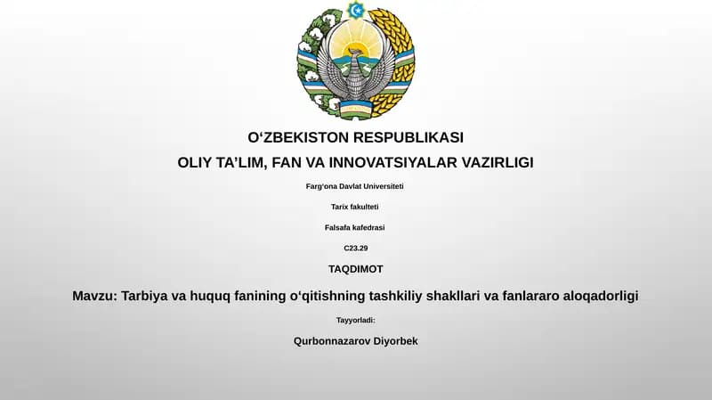 Ta'lim va huquq fanining oʻqitishning tashkiliy shakllari va fanlararo aloqadorligi