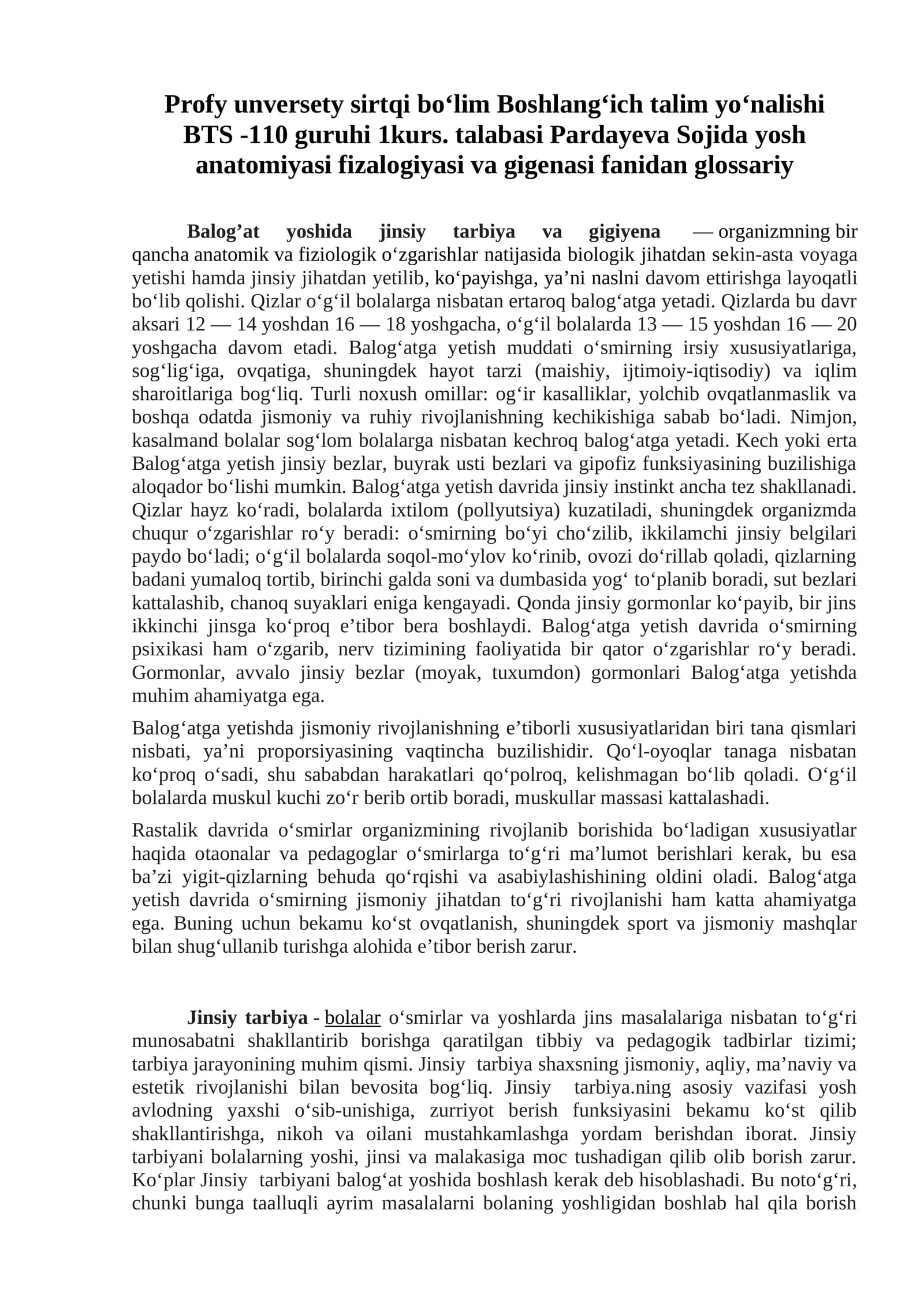 Balog’at bo’yicha yosh anatomiyasi va gigiyena