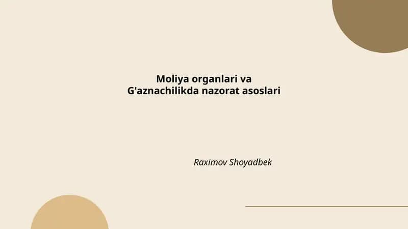 Moliya organlari va G'aznachilikda nazorat asoslari