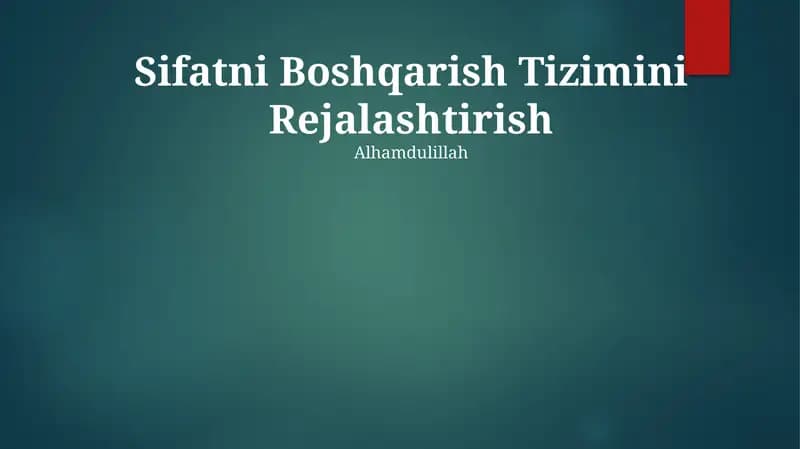 Sifatni Boshqarish Tizimini Rejalashtirish