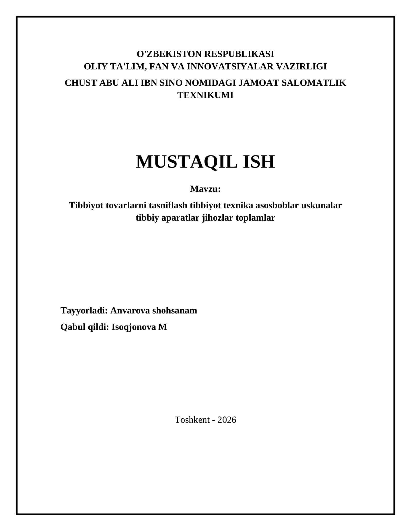 Tibbiyot tovarlarni tasniflash tibbiyot texnika asosboblar uskunalar tibbiy aparatlar jihozlar toplamlar