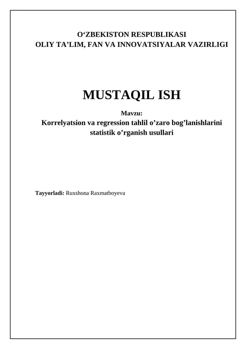 Korrelyatsiya va regressiya tahlili