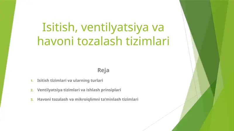 Isitish, ventilyatsiya va havoni tozalash tizimlari