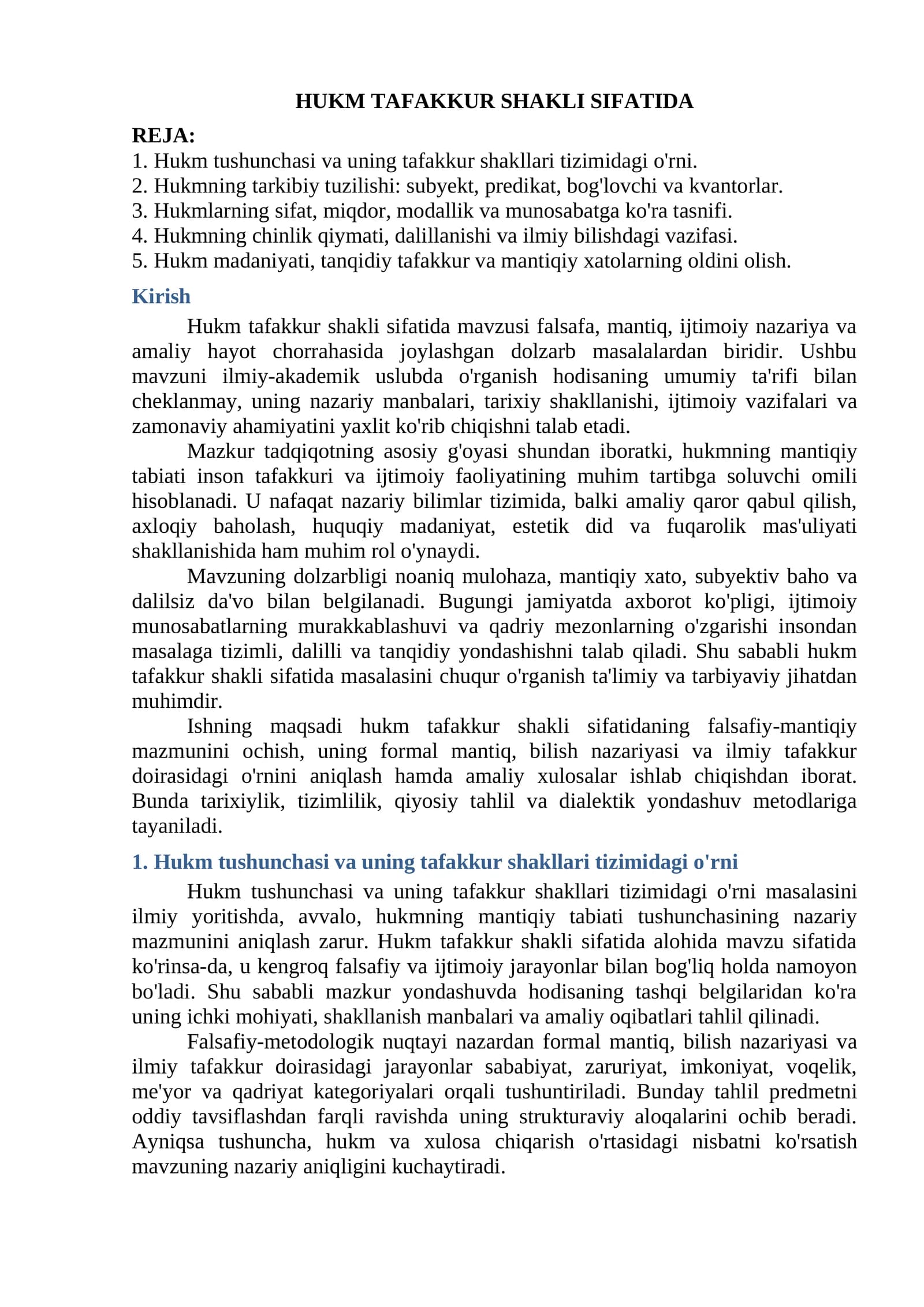 HUKM TAFAKKUR SHAKLI SIFATIDA